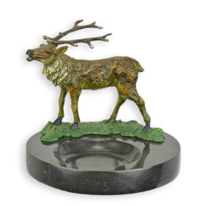 Eleganter BronzeHirschAschenbecher Marmordesign mit Hirschfigur
