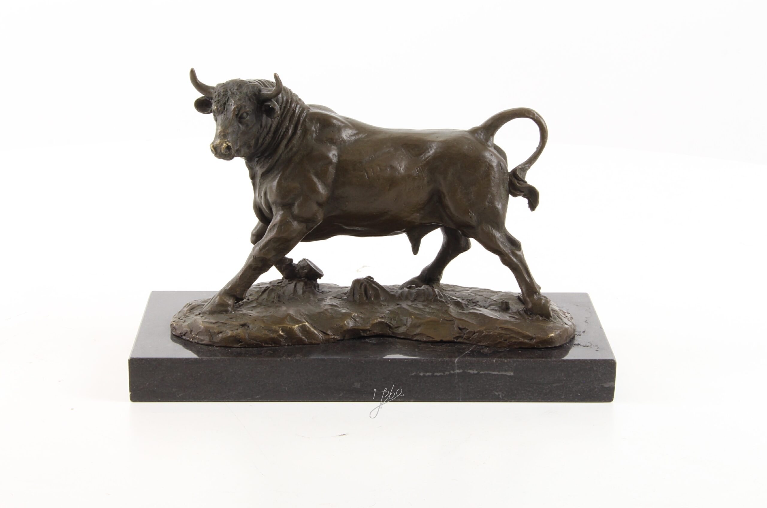 Dynamische Bronze Stier Skulptur auf edlem Marmorsockel Kunstwerk 3