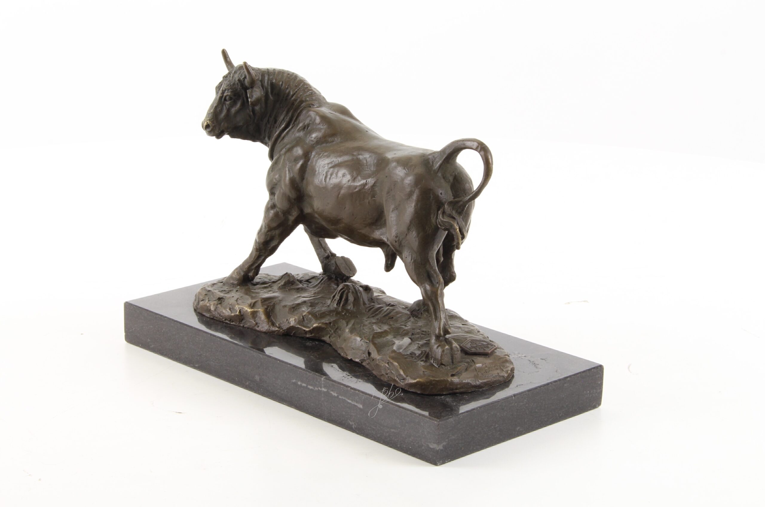Dynamische Bronze Stier Skulptur auf edlem Marmorsockel Kunstwerk 4