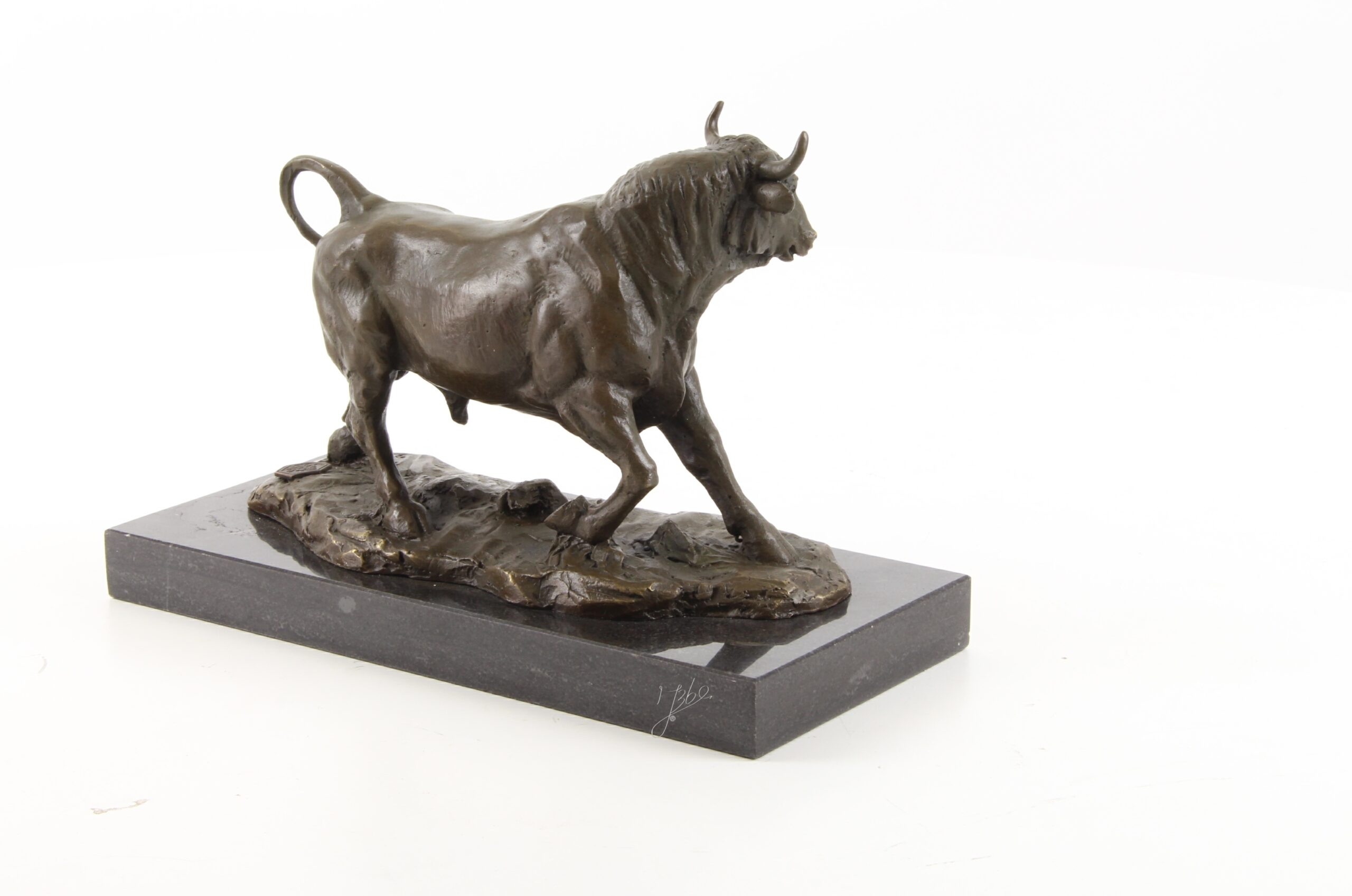 Dynamische Bronze Stier Skulptur auf edlem Marmorsockel Kunstwerk 9