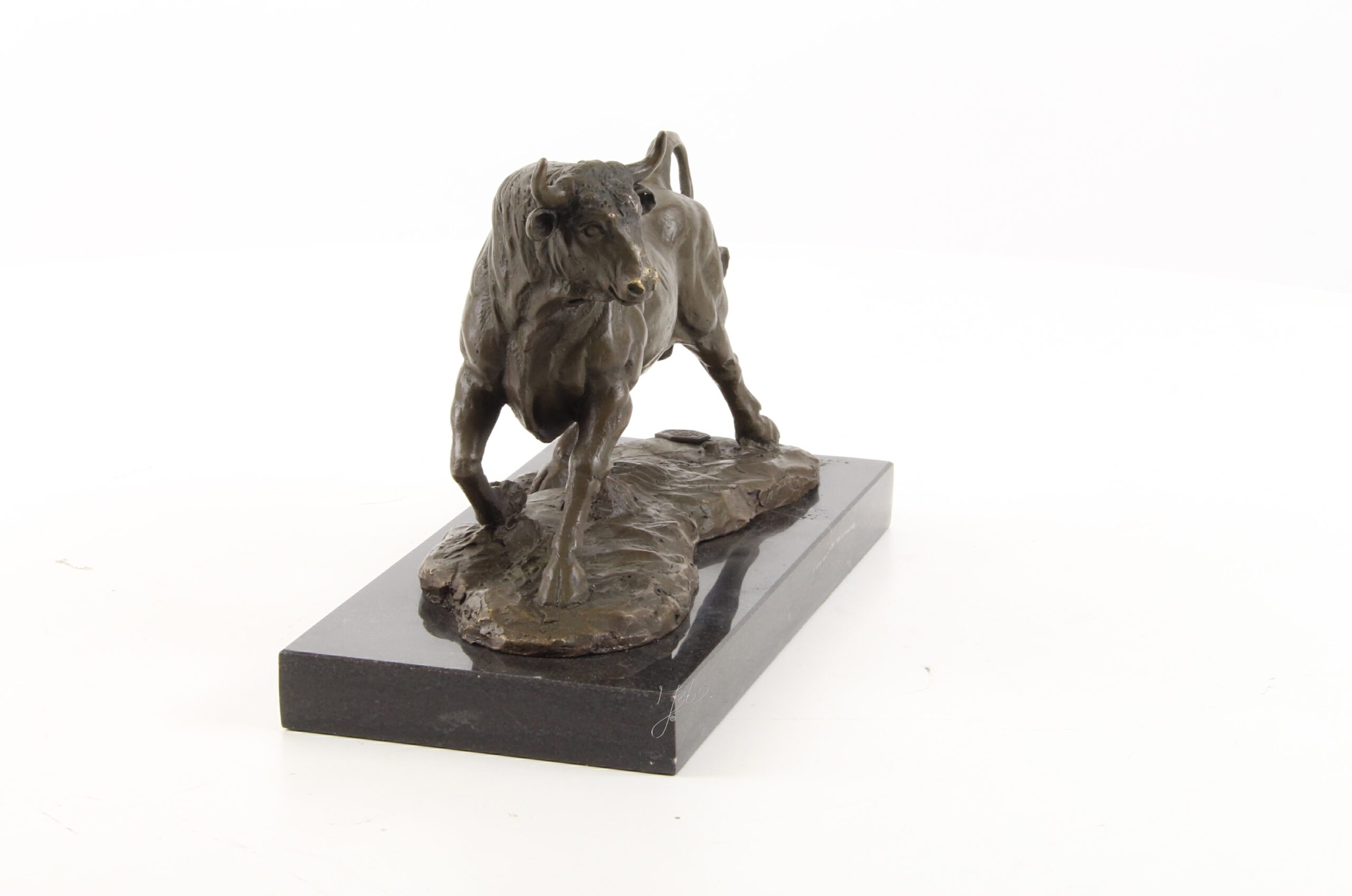 Dynamische Bronze Stier Skulptur auf edlem Marmorsockel Kunstwerk 15