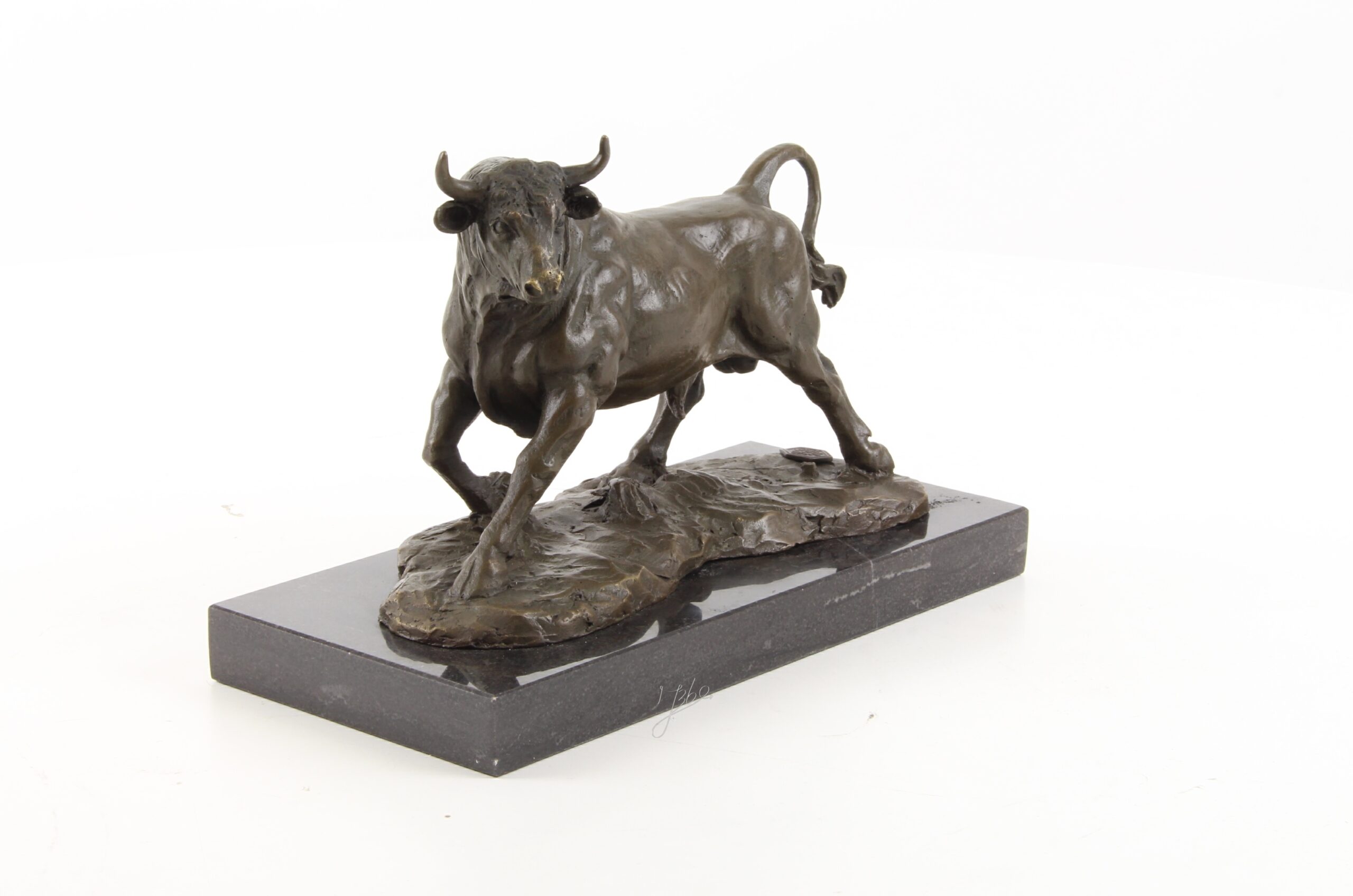 Dynamische Bronze Stier Skulptur auf edlem Marmorsockel Kunstwerk 16