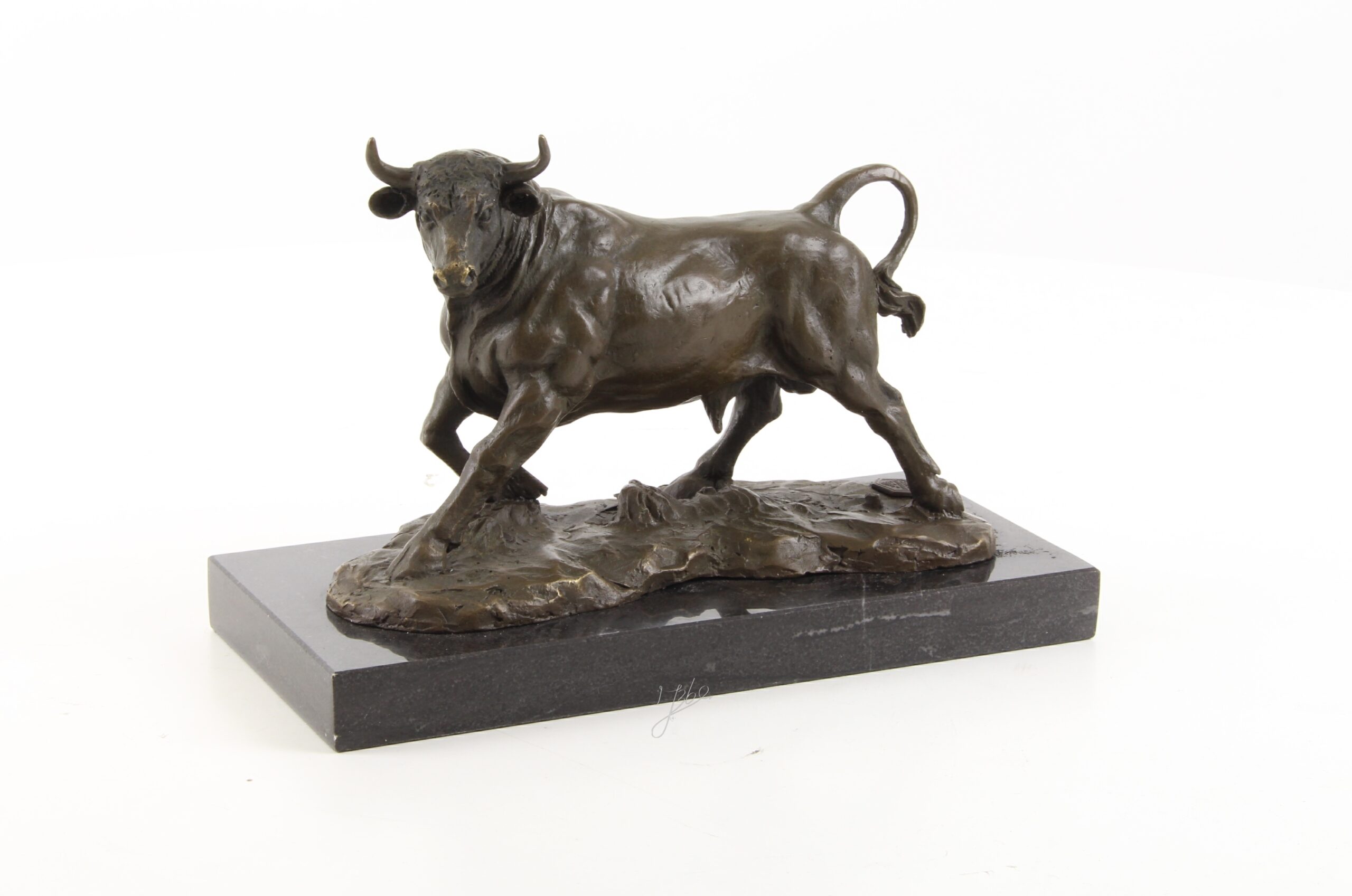 Dynamische Bronze Stier Skulptur auf edlem Marmorsockel Kunstwerk 17