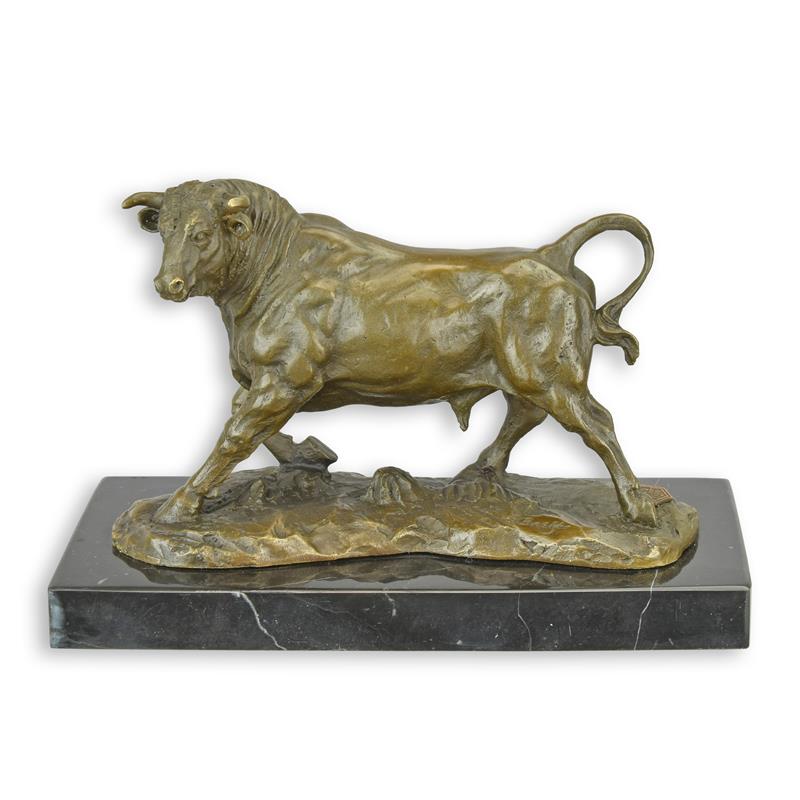 Dynamische Bronze Stier Skulptur auf edlem Marmorsockel Kunstwerk 2