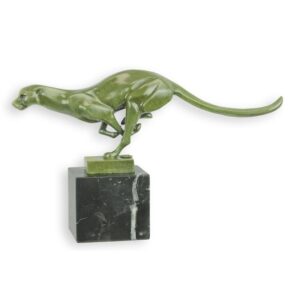 Atemberaubende Grüne Bronze Gepardenskulptur Rennende Eleganz