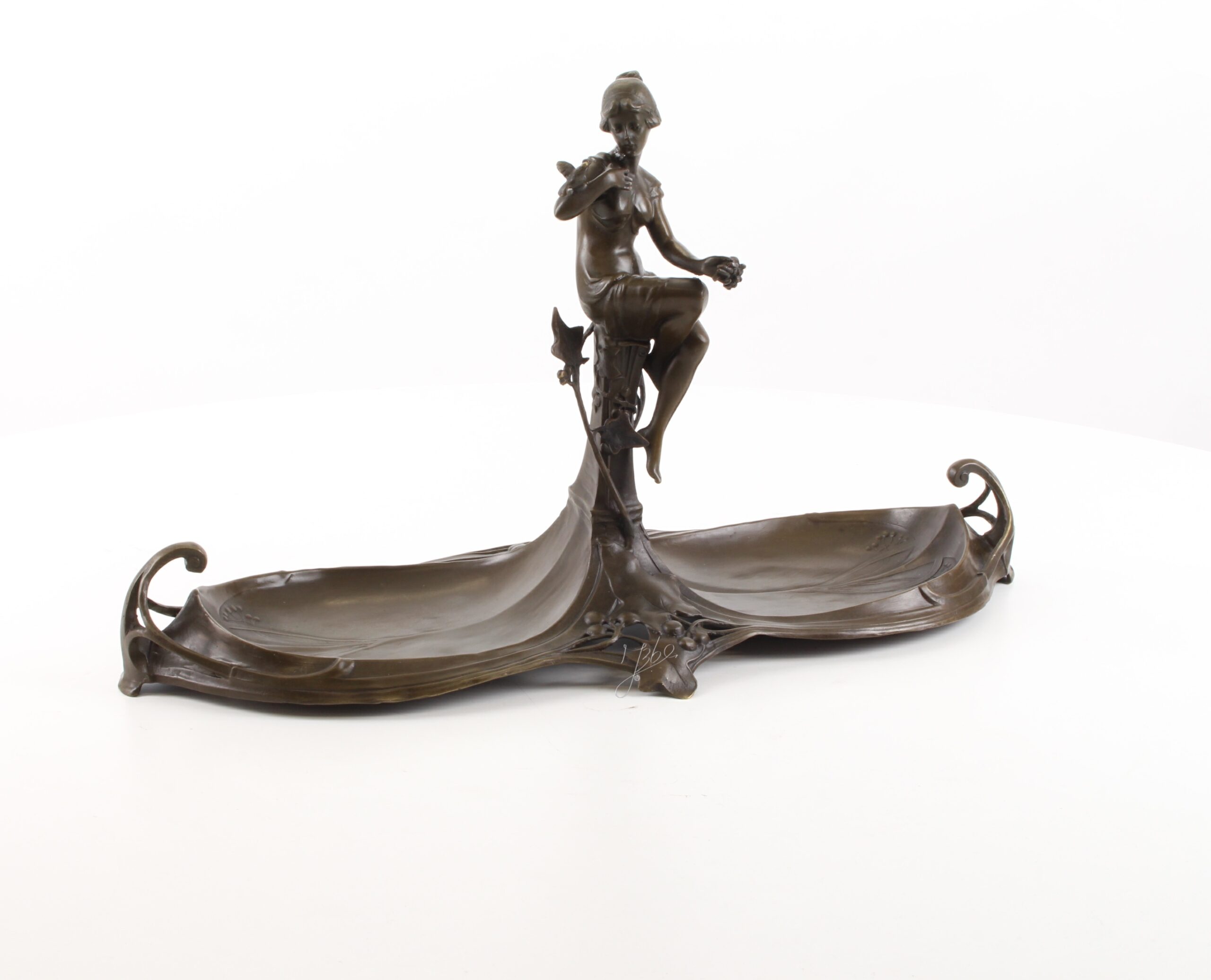 Exquisite Jugendstil Bronze Schale Dekorative Ablage mit weiblicher Figur 3