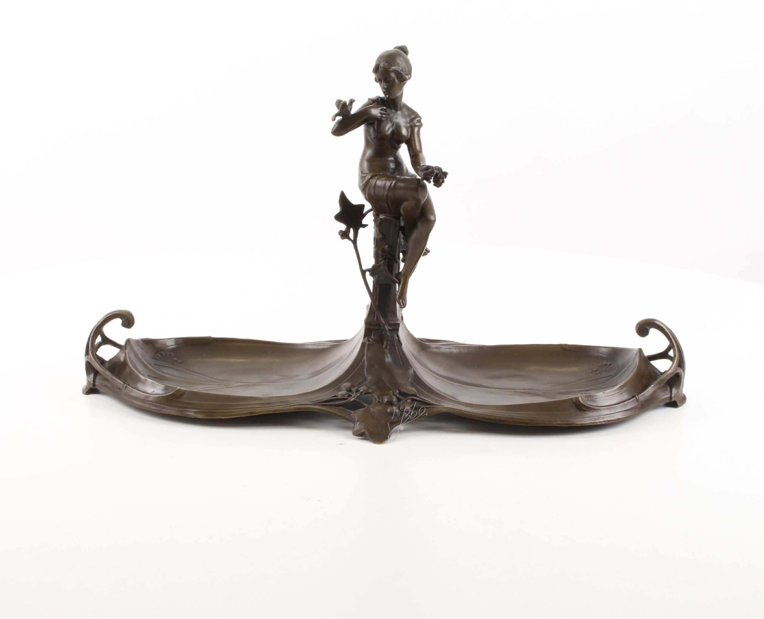 Exquisite Jugendstil Bronze Schale Dekorative Ablage mit weiblicher Figur 9