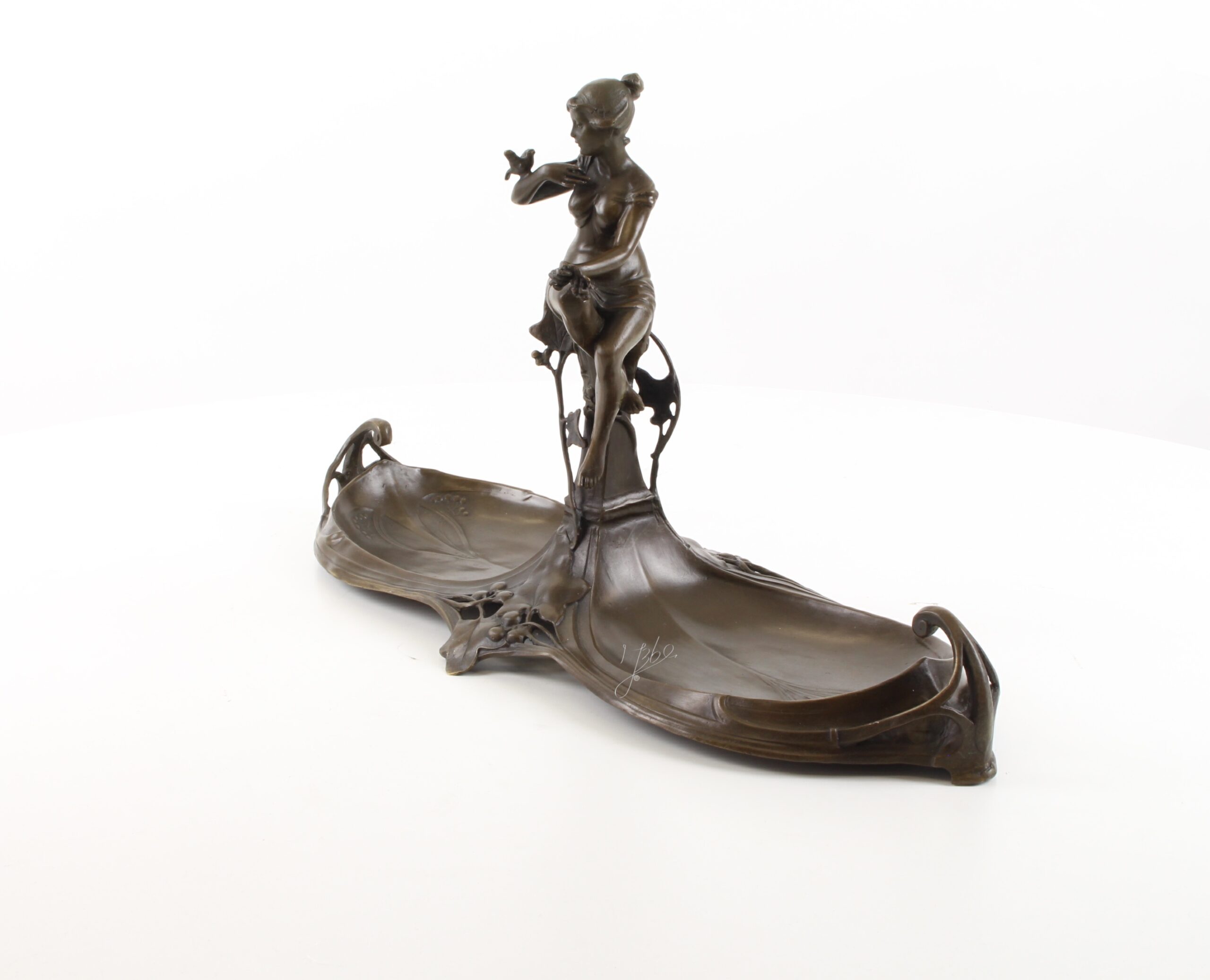 Exquisite Jugendstil Bronze Schale Dekorative Ablage mit weiblicher Figur 11