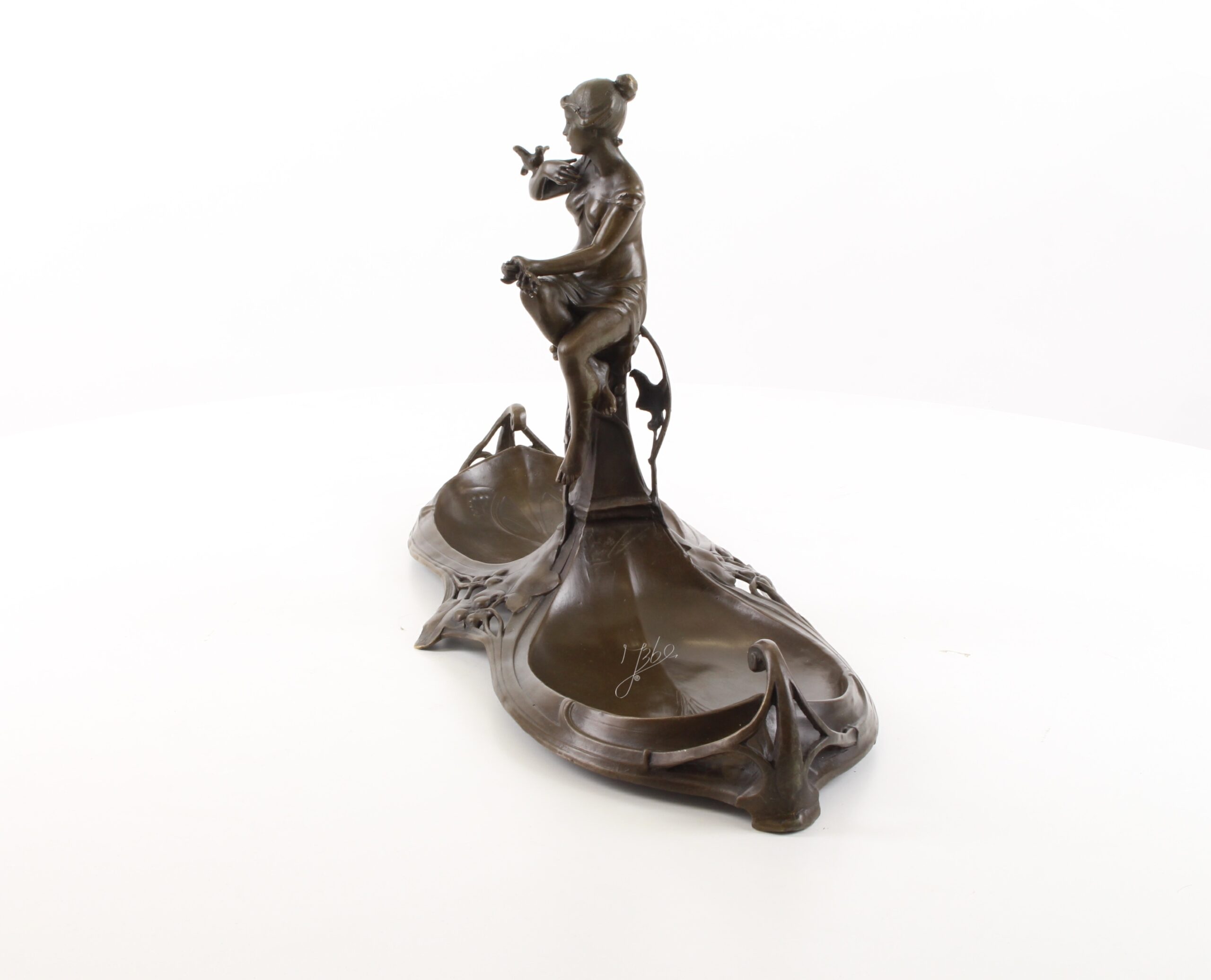 Exquisite Jugendstil Bronze Schale Dekorative Ablage mit weiblicher Figur 7
