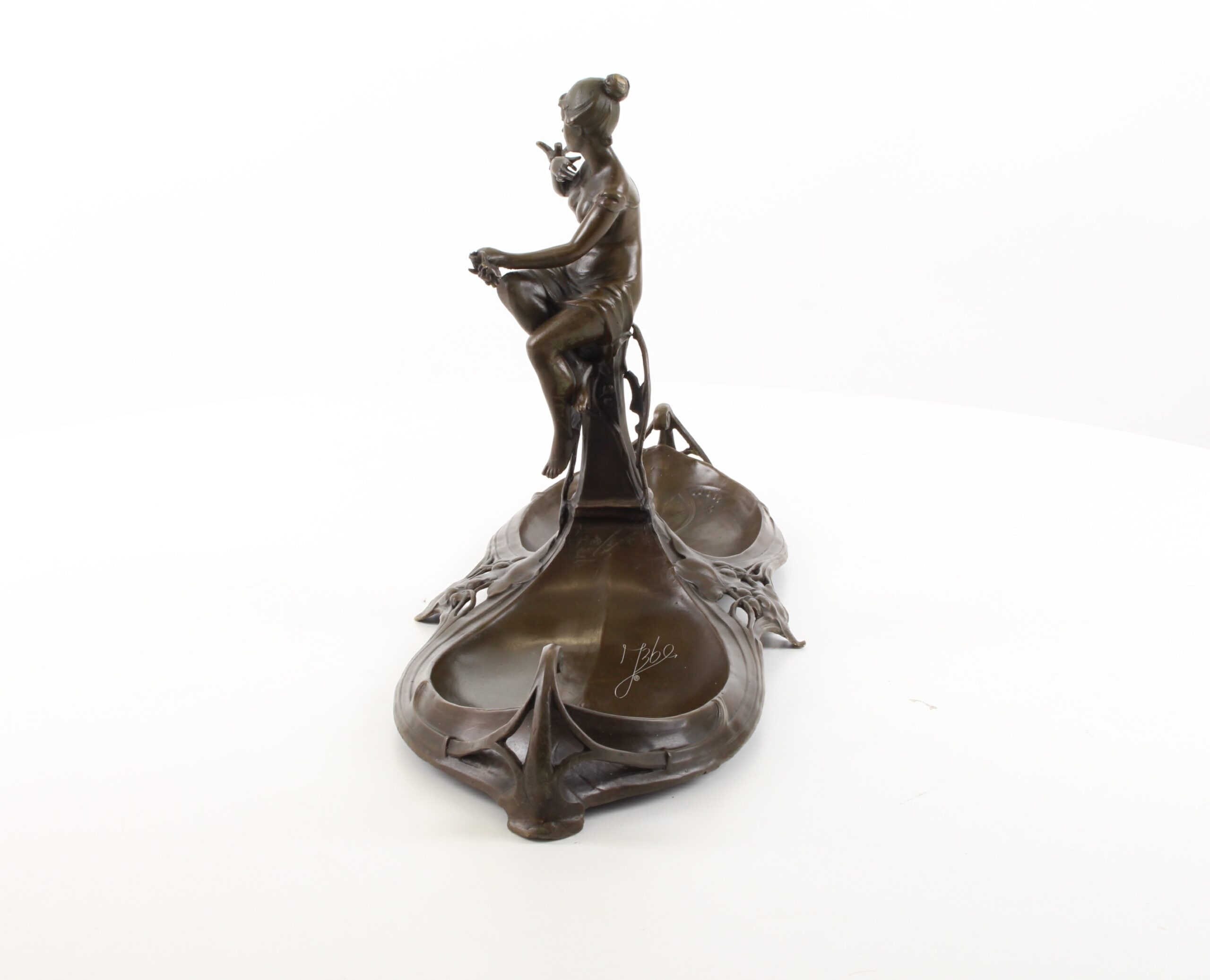 Exquisite Jugendstil Bronze Schale Dekorative Ablage mit weiblicher Figur 5