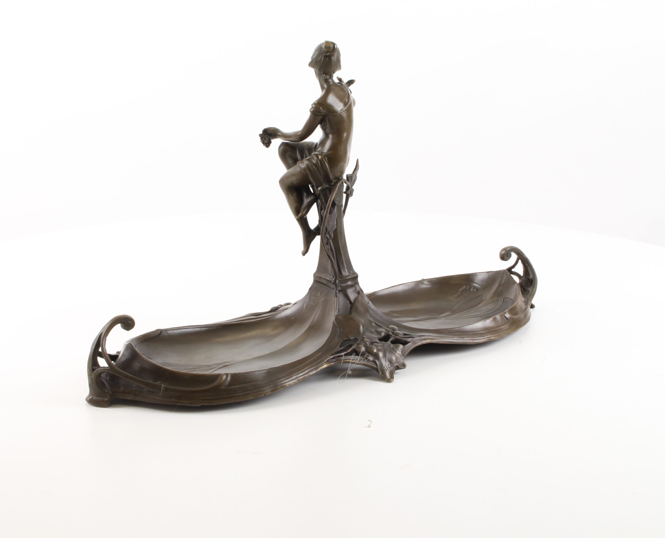 Exquisite Jugendstil Bronze Schale Dekorative Ablage mit weiblicher Figur 10