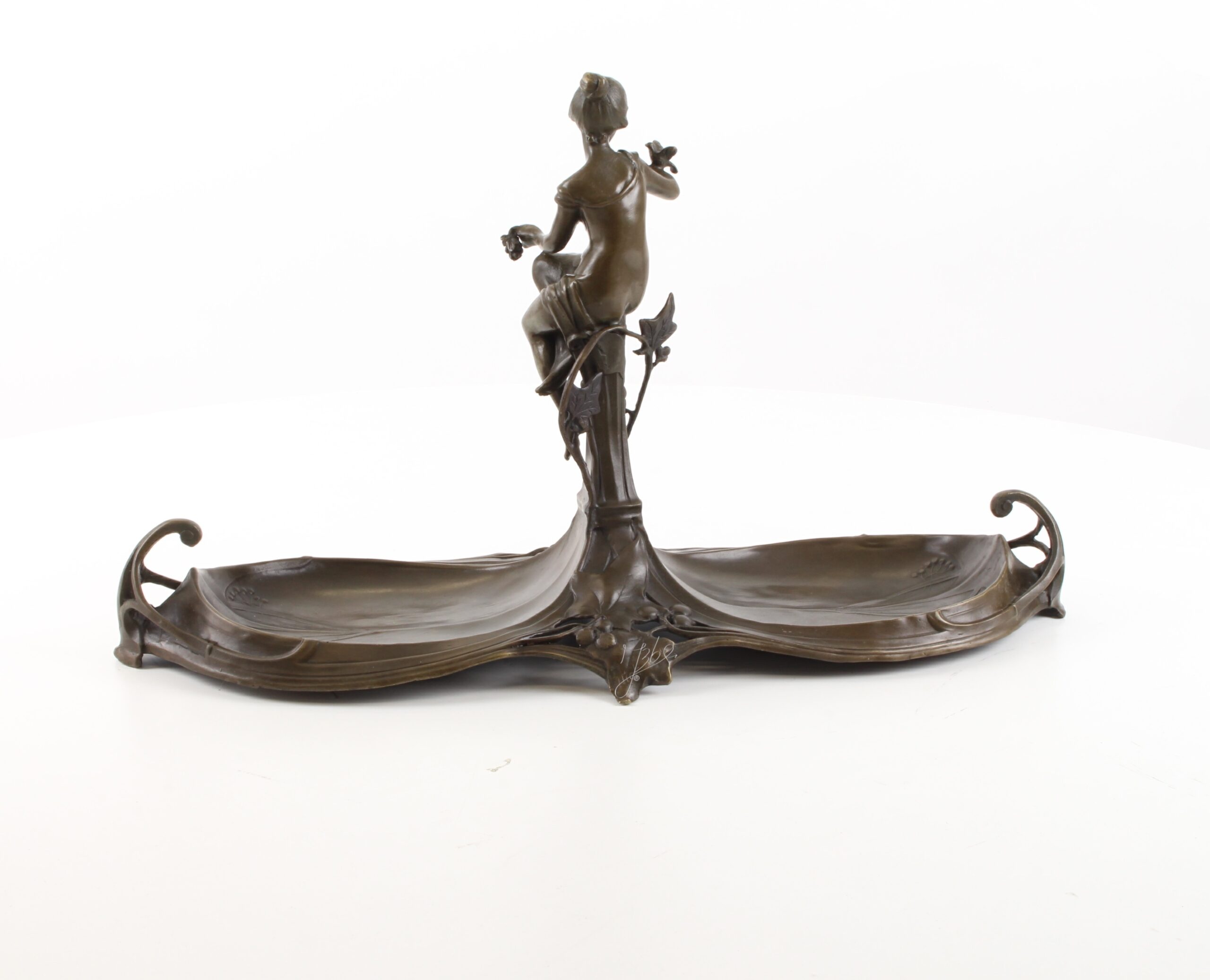 Exquisite Jugendstil Bronze Schale Dekorative Ablage mit weiblicher Figur 8