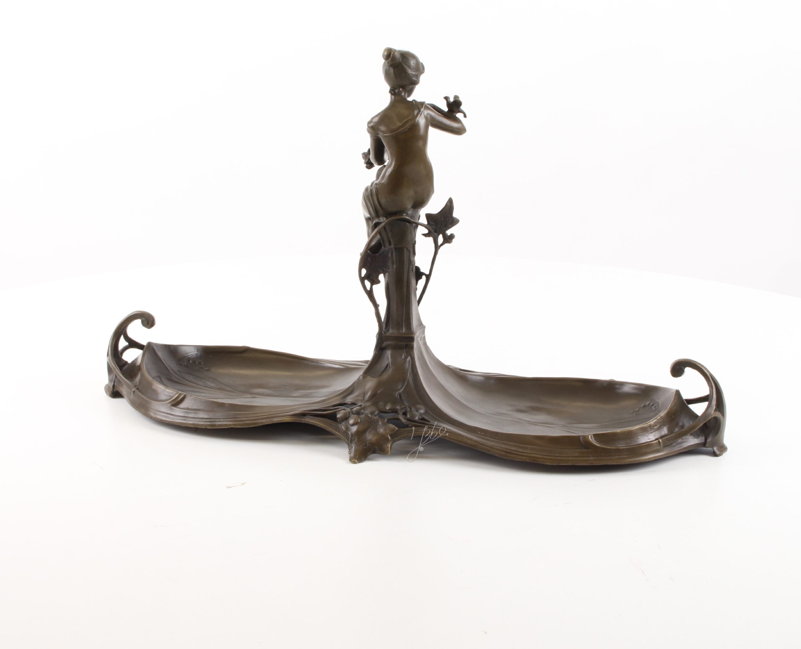 Exquisite Jugendstil Bronze Schale Dekorative Ablage mit weiblicher Figur 12