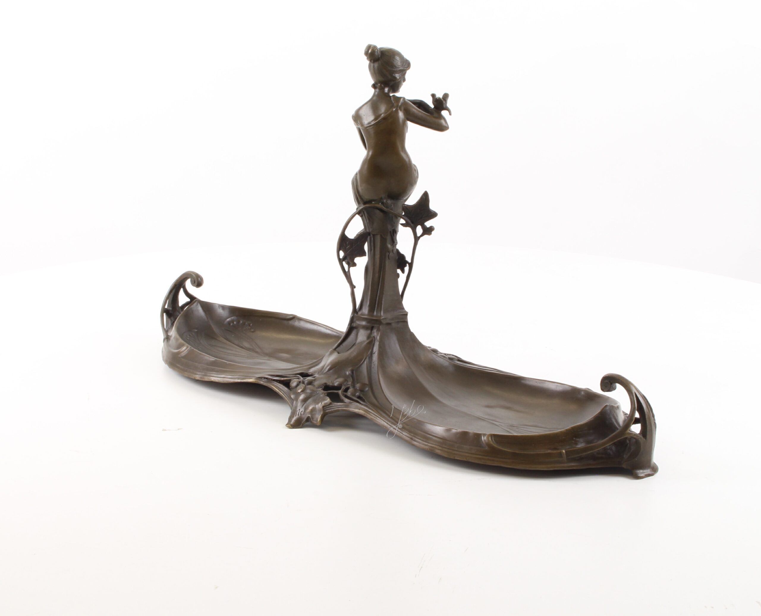 Exquisite Jugendstil Bronze Schale Dekorative Ablage mit weiblicher Figur 14
