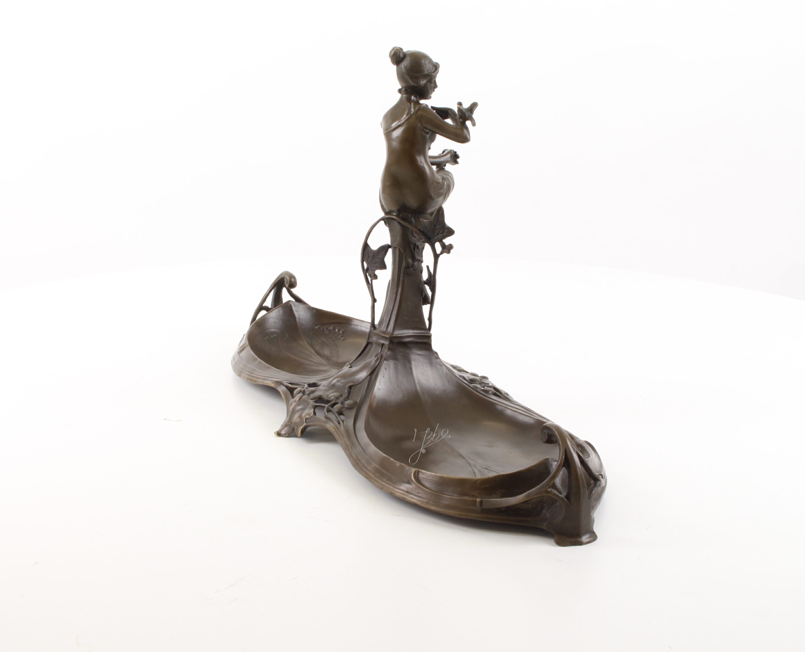 Exquisite Jugendstil Bronze Schale Dekorative Ablage mit weiblicher Figur 13