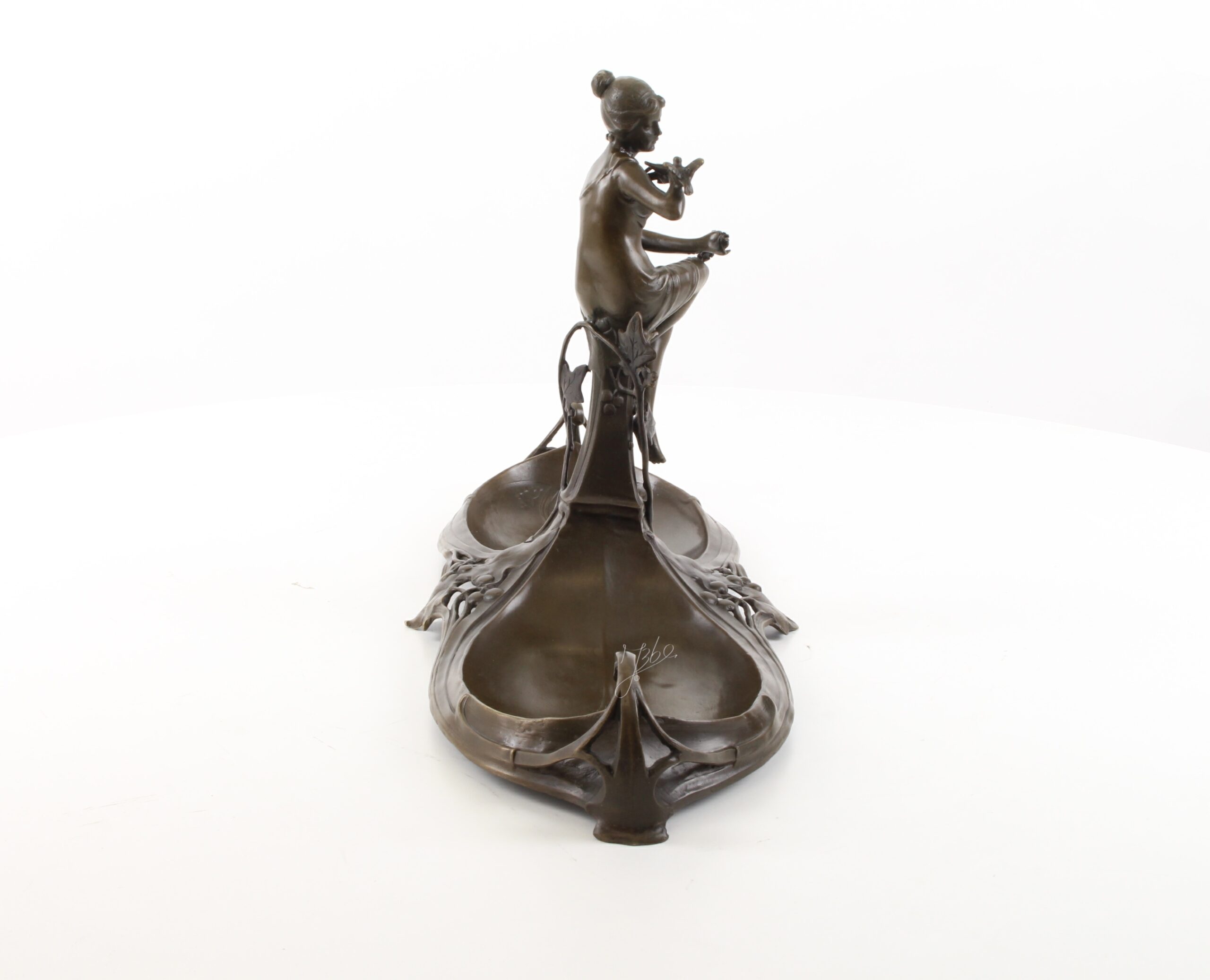 Exquisite Jugendstil Bronze Schale Dekorative Ablage mit weiblicher Figur 15