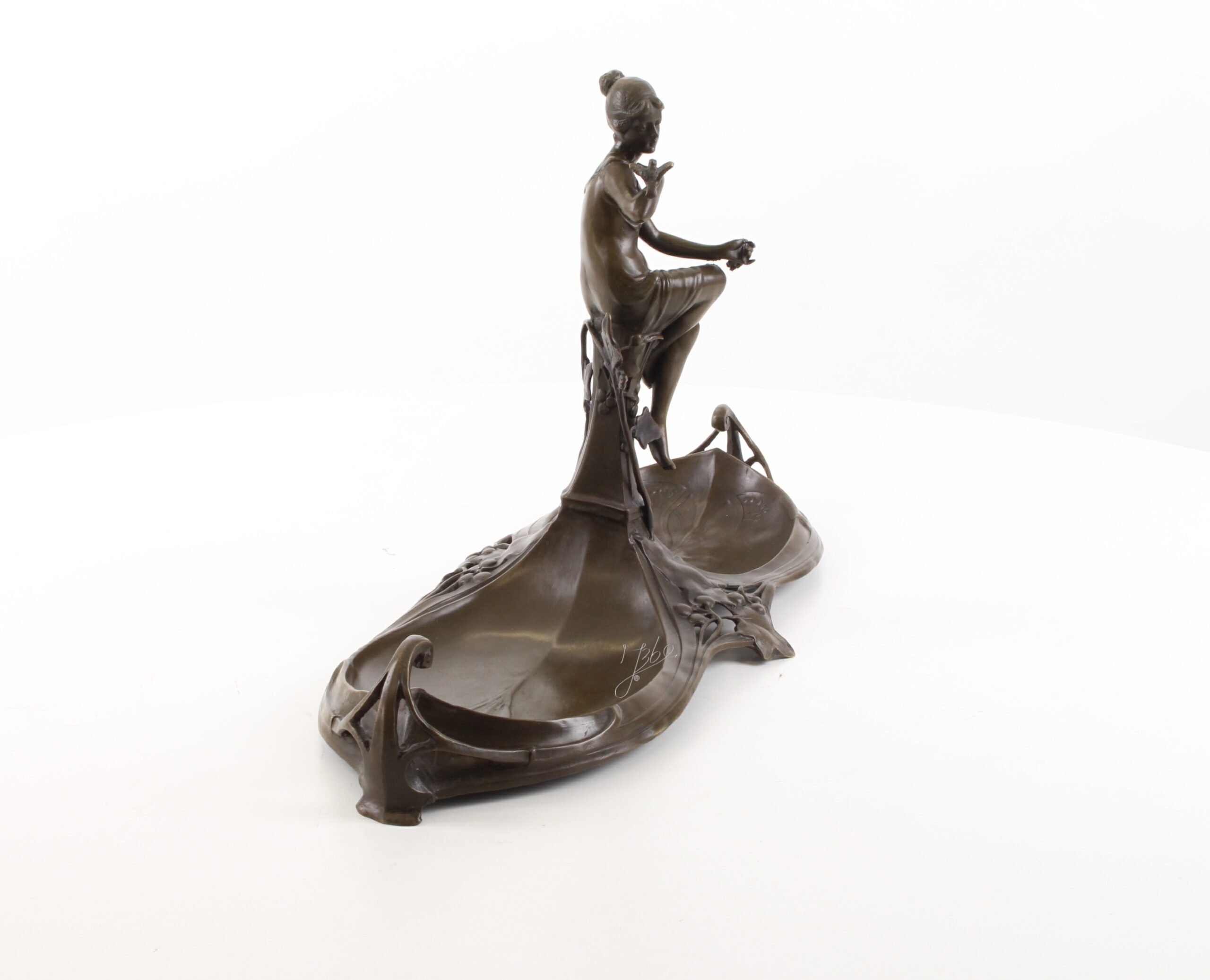 Exquisite Jugendstil Bronze Schale Dekorative Ablage mit weiblicher Figur 16