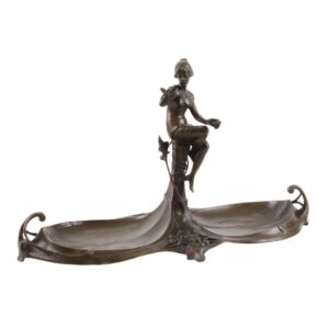 Exquisite Jugendstil Bronze Schale Dekorative Ablage mit weiblicher Figur