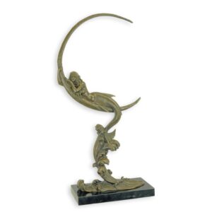 Hochwertige Bronze Meerjungfrau Skulptur am Halbmond Detaillierte Kunst
