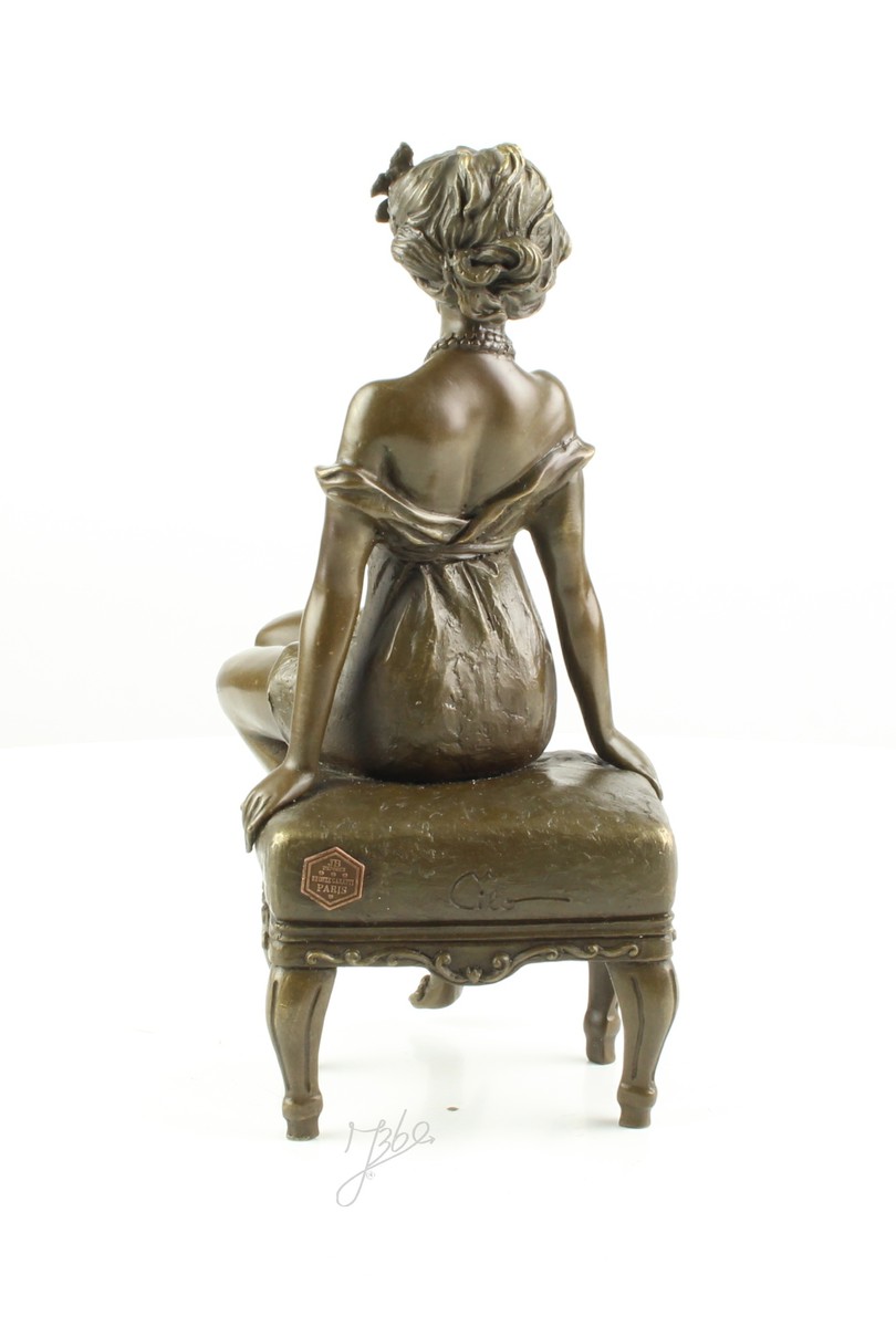 Elegante Bronze Frauenfigur Bronzeskulptur Frau auf Hocker für Ihr Zuhause 12