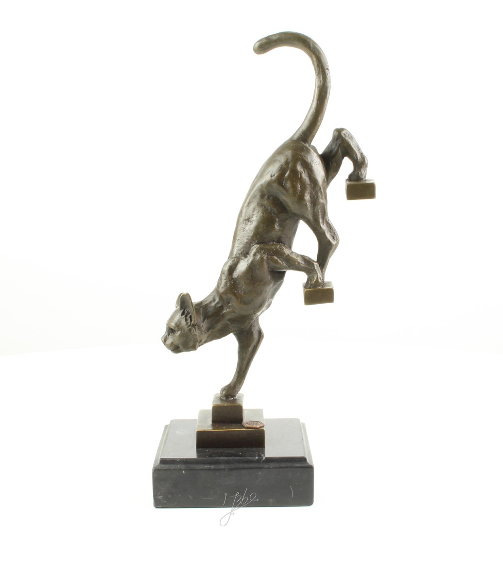 Elegante Bronze Katzenstatue Skulptur für Treppen dekorieren 3