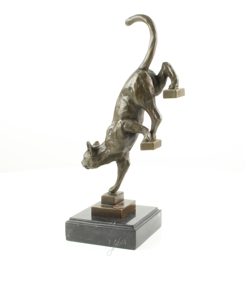 Elegante Bronze Katzenstatue Skulptur für Treppen dekorieren 4