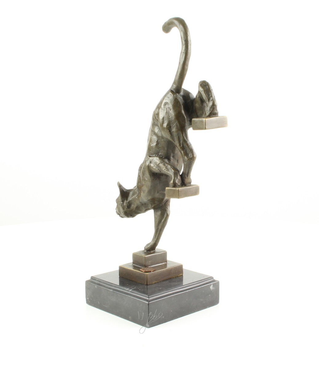 Elegante Bronze Katzenstatue Skulptur für Treppen dekorieren 6