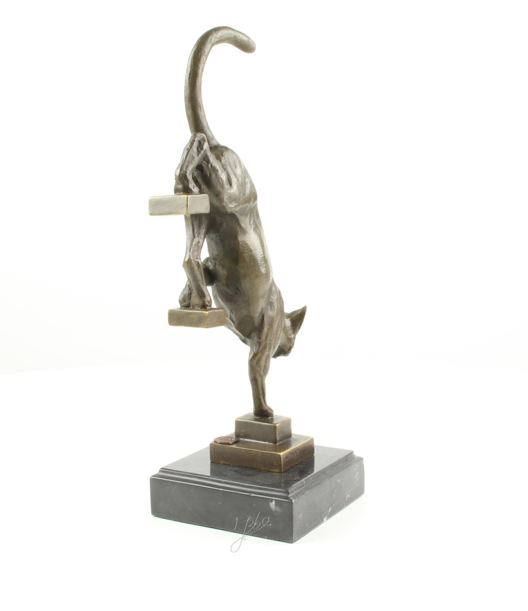 Elegante Bronze Katzenstatue Skulptur für Treppen dekorieren 5