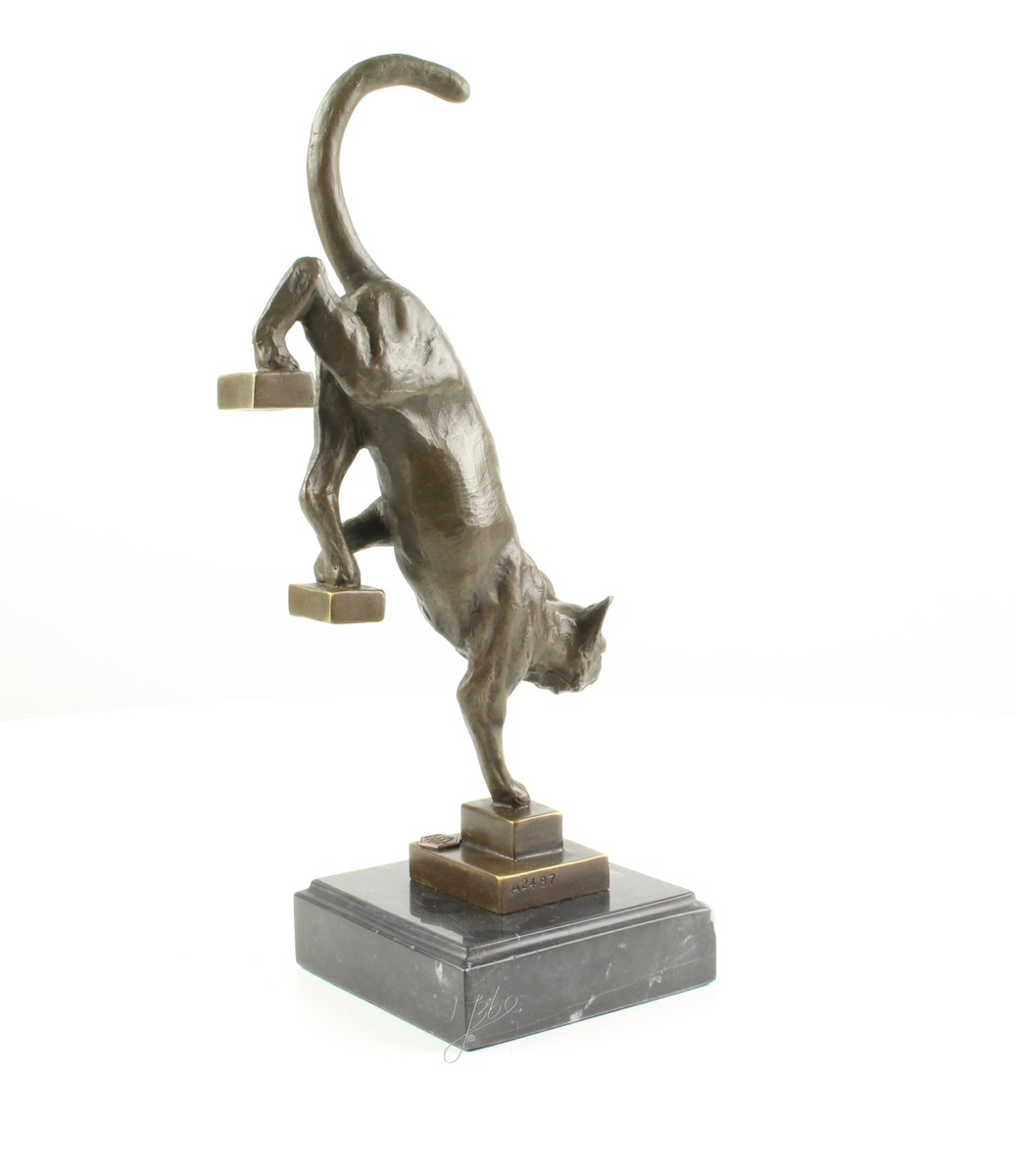 Elegante Bronze Katzenstatue Skulptur für Treppen dekorieren 7