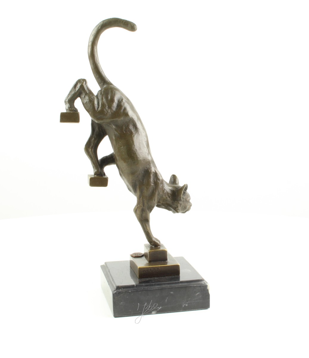 Elegante Bronze Katzenstatue Skulptur für Treppen dekorieren 10