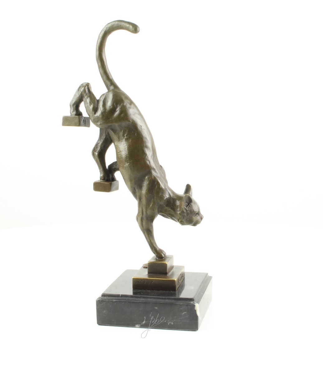 Elegante Bronze Katzenstatue Skulptur für Treppen dekorieren 12