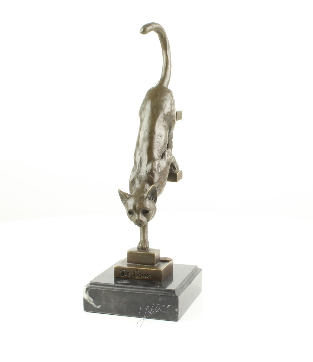 Elegante Bronze Katzenstatue Skulptur für Treppen dekorieren 13