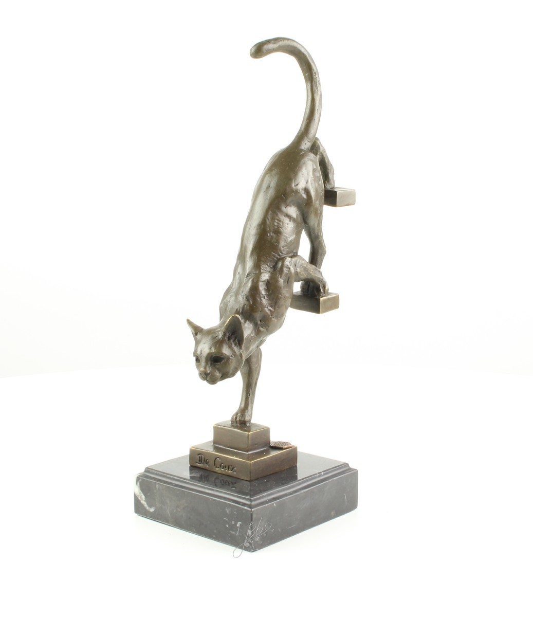 Elegante Bronze Katzenstatue Skulptur für Treppen dekorieren 16