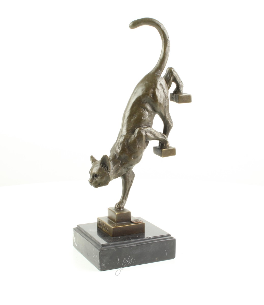 Elegante Bronze Katzenstatue Skulptur für Treppen dekorieren 17