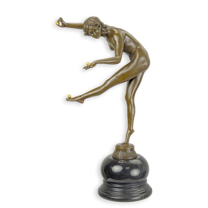 Elegante Bronze Tänzerin Skulptur Balancierende Frau in Kunstform 2