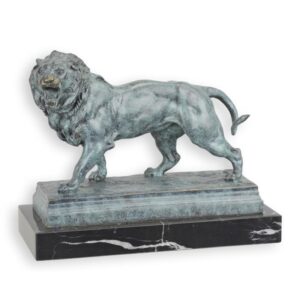 Hochwertige Bronze Löwenskulptur Detaillierte Figur mit grünem Finish