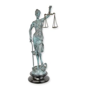 Elegante Bronze Justitia Skulptur  Grüne Statue ohne Augenbinde