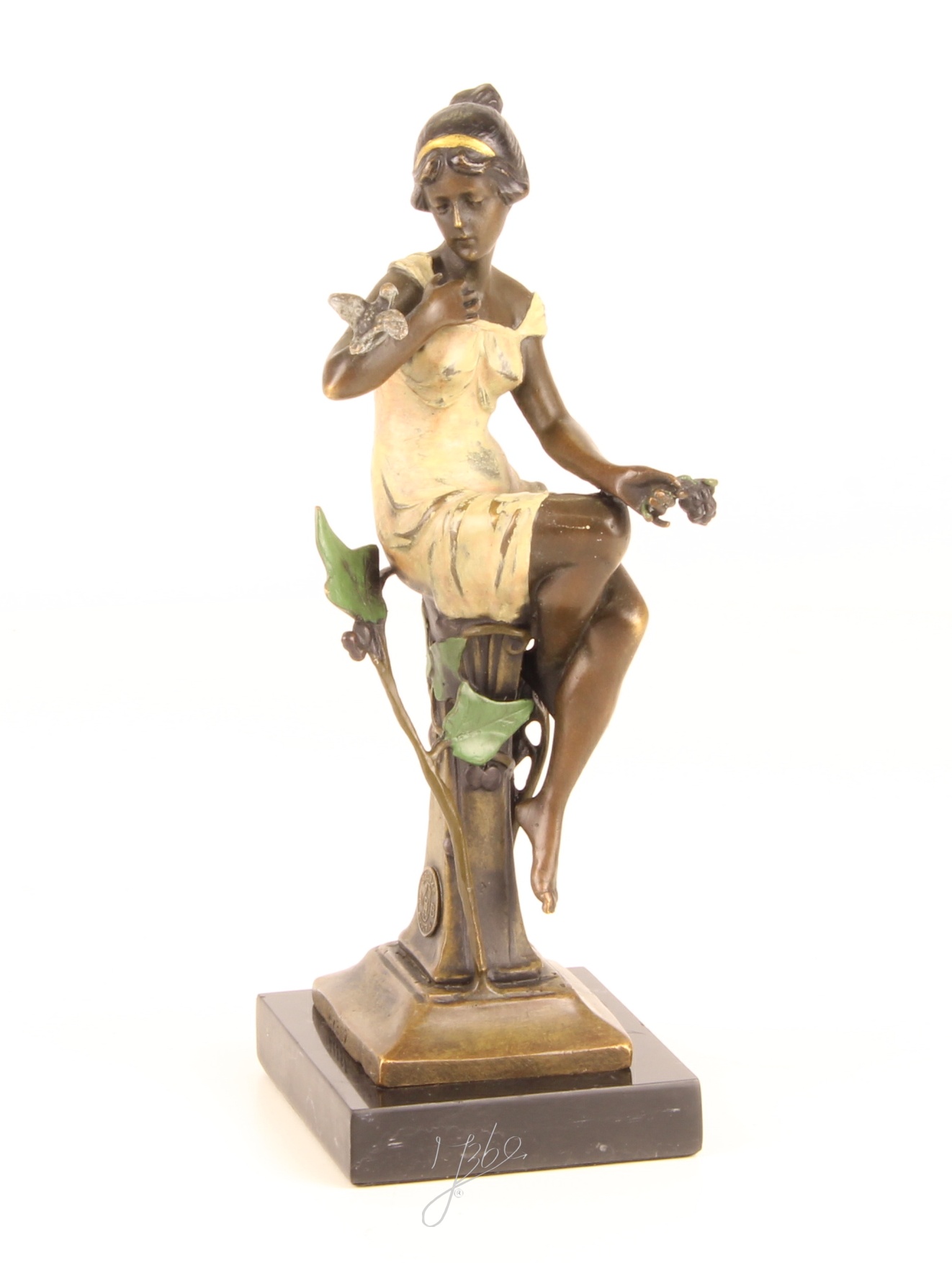 Exquisite Bronze Skulptur Art Nouveau Sittende Frau mit Füllhorn 3