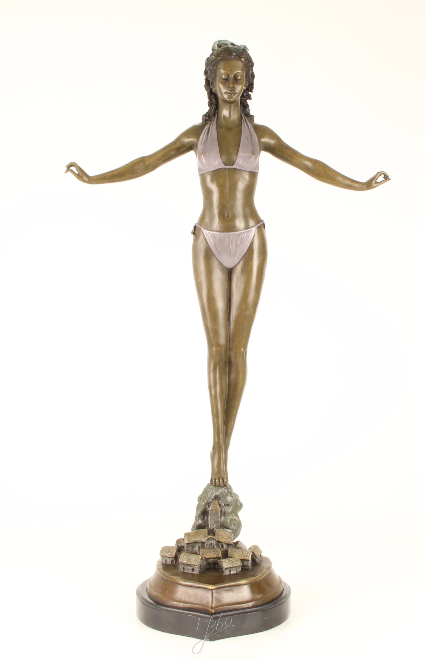 Elegante Bronze Frauenfigur Bronzeskulptur Frau im Bikini 3