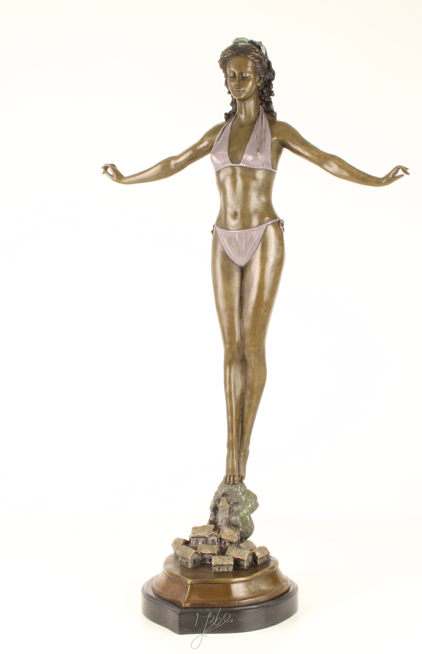 Elegante Bronze Frauenfigur Bronzeskulptur Frau im Bikini 4
