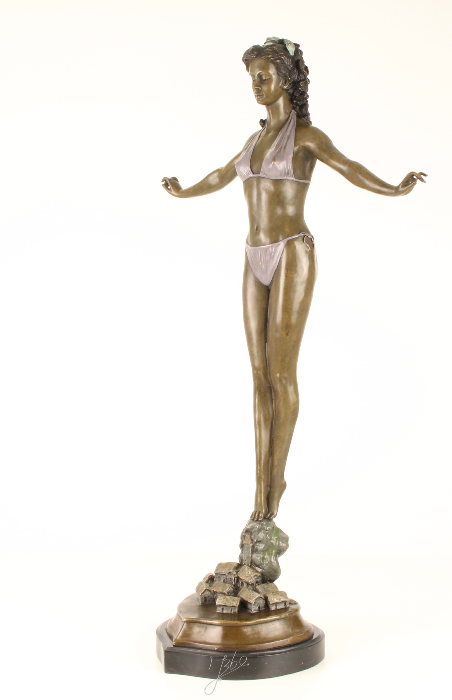 Elegante Bronze Frauenfigur Bronzeskulptur Frau im Bikini 5