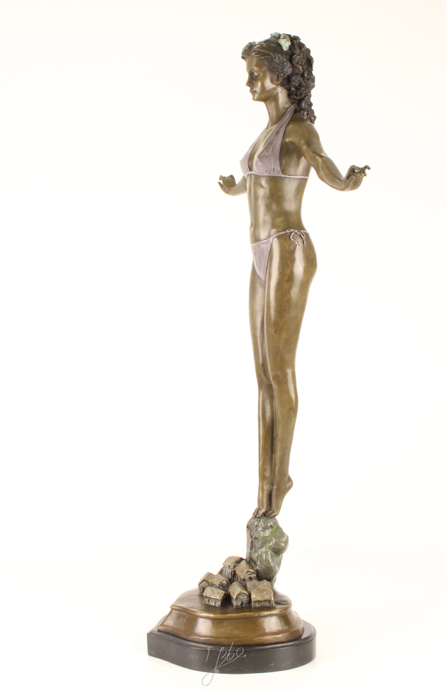 Elegante Bronze Frauenfigur Bronzeskulptur Frau im Bikini 7