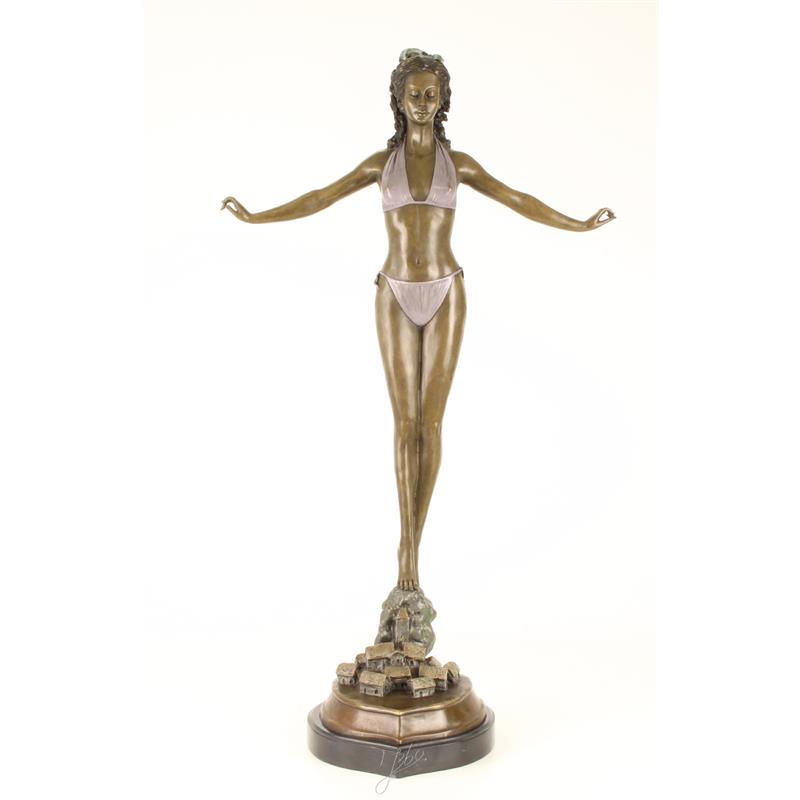 Elegante Bronze Frauenfigur Bronzeskulptur Frau im Bikini 2