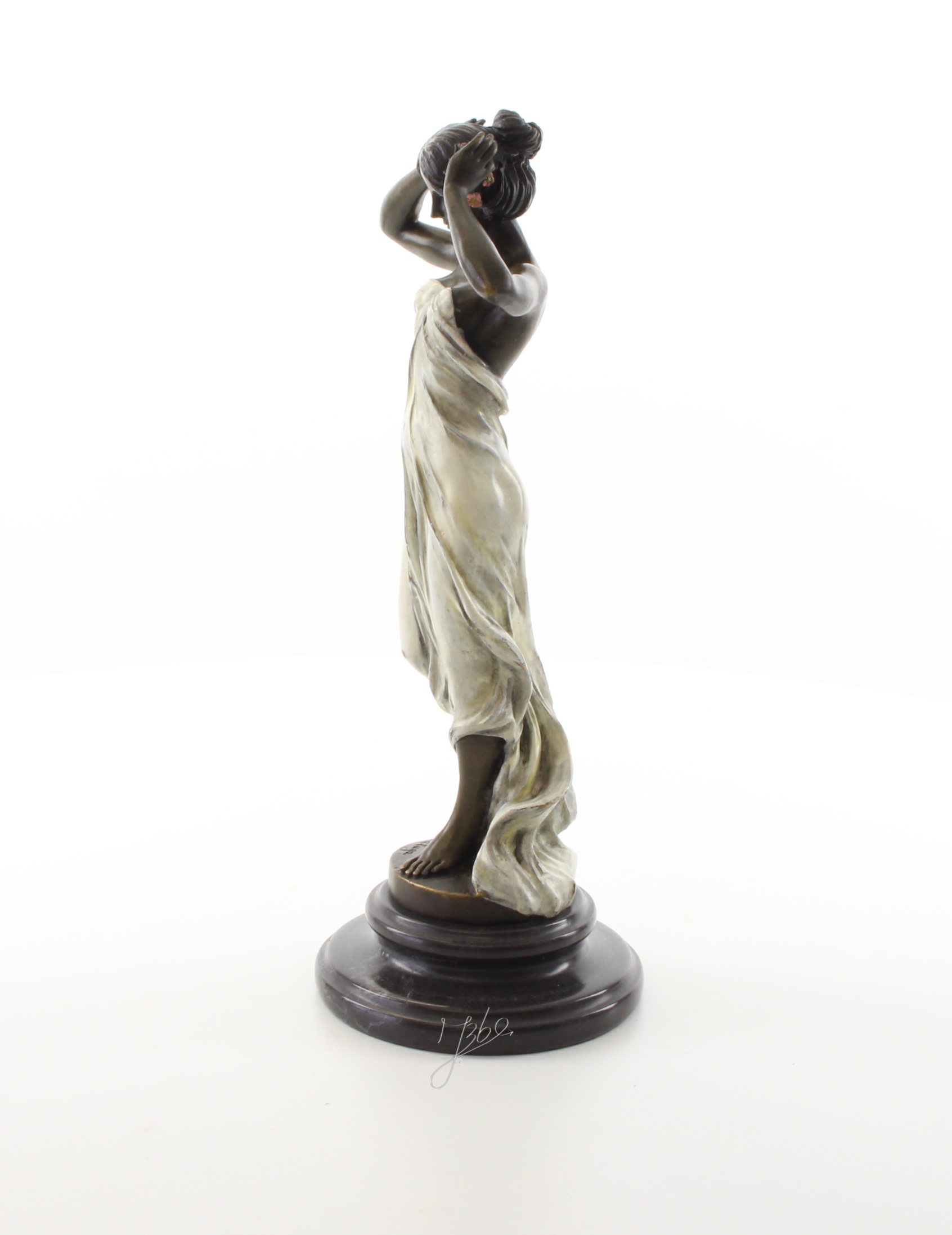 Exquisite Bronze Nymphenfigur Tanzende Frau mit Blumenskulptur 7