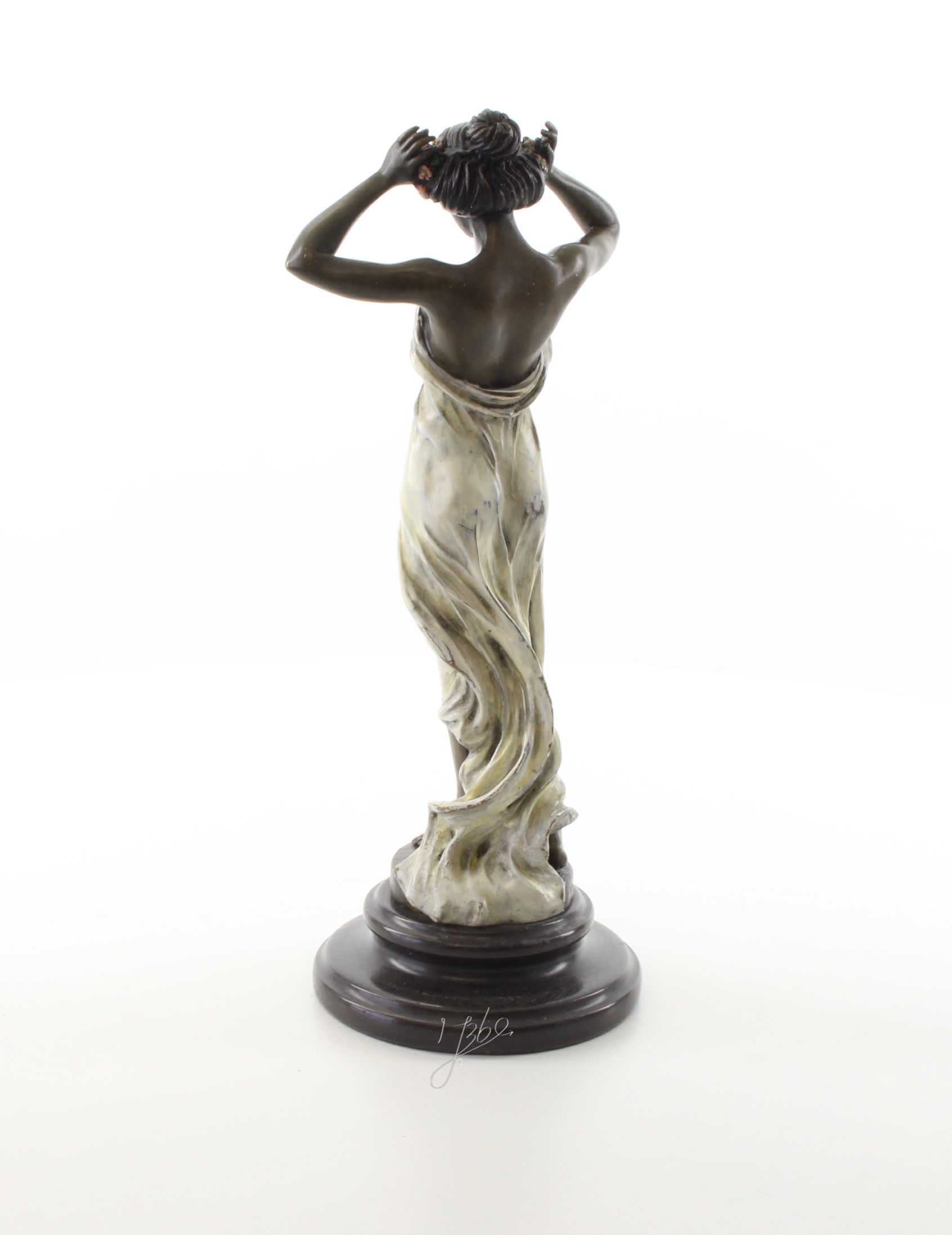 Exquisite Bronze Nymphenfigur Tanzende Frau mit Blumenskulptur 8