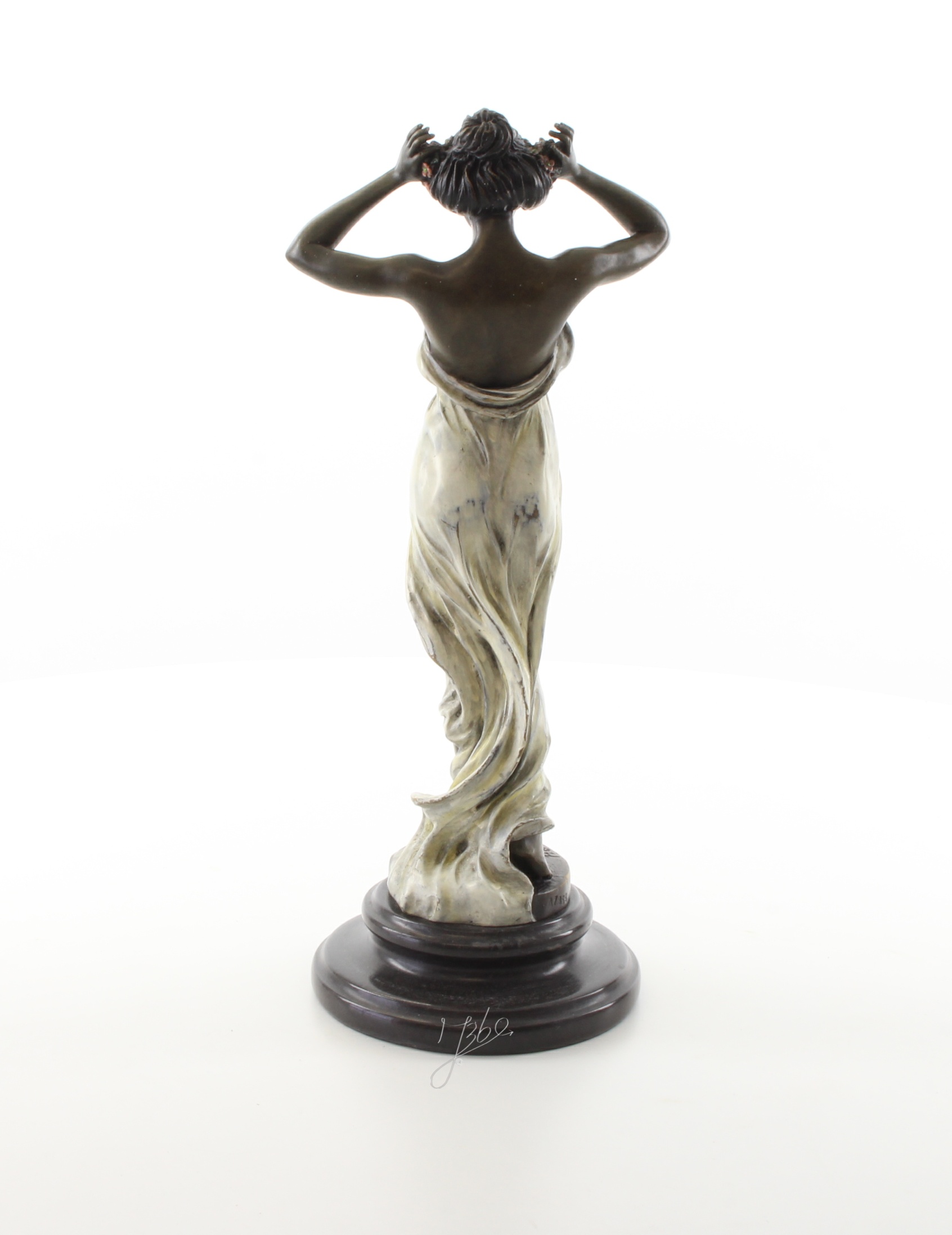 Exquisite Bronze Nymphenfigur Tanzende Frau mit Blumenskulptur 12