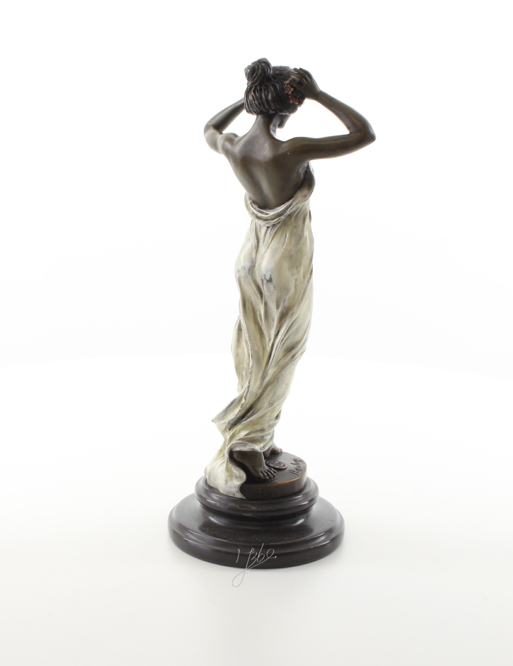 Exquisite Bronze Nymphenfigur Tanzende Frau mit Blumenskulptur 9