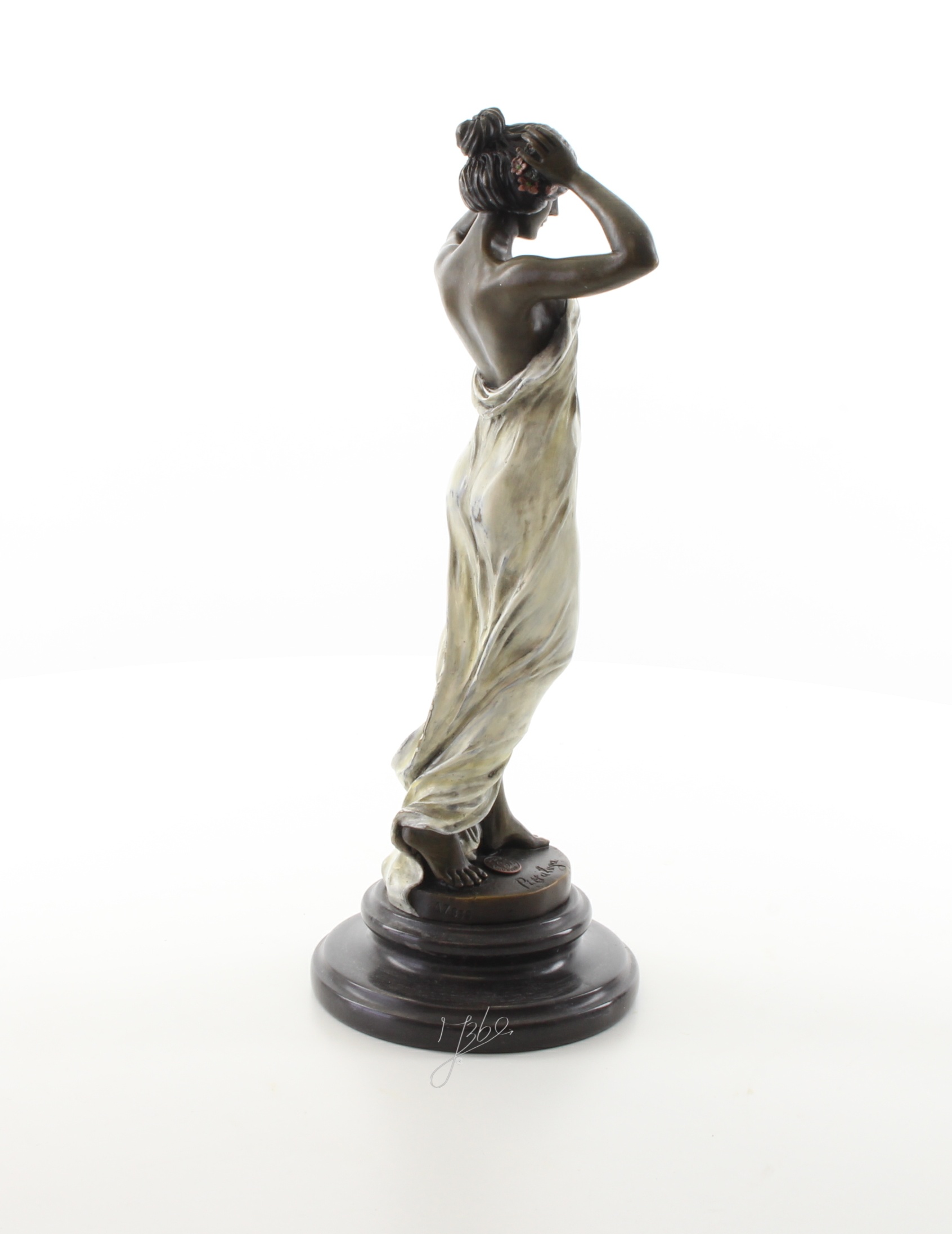 Exquisite Bronze Nymphenfigur Tanzende Frau mit Blumenskulptur 13