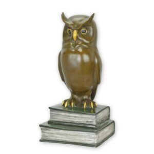 Detaillierte Bronze Eule Skulptur auf Büchern Elegante Kunst