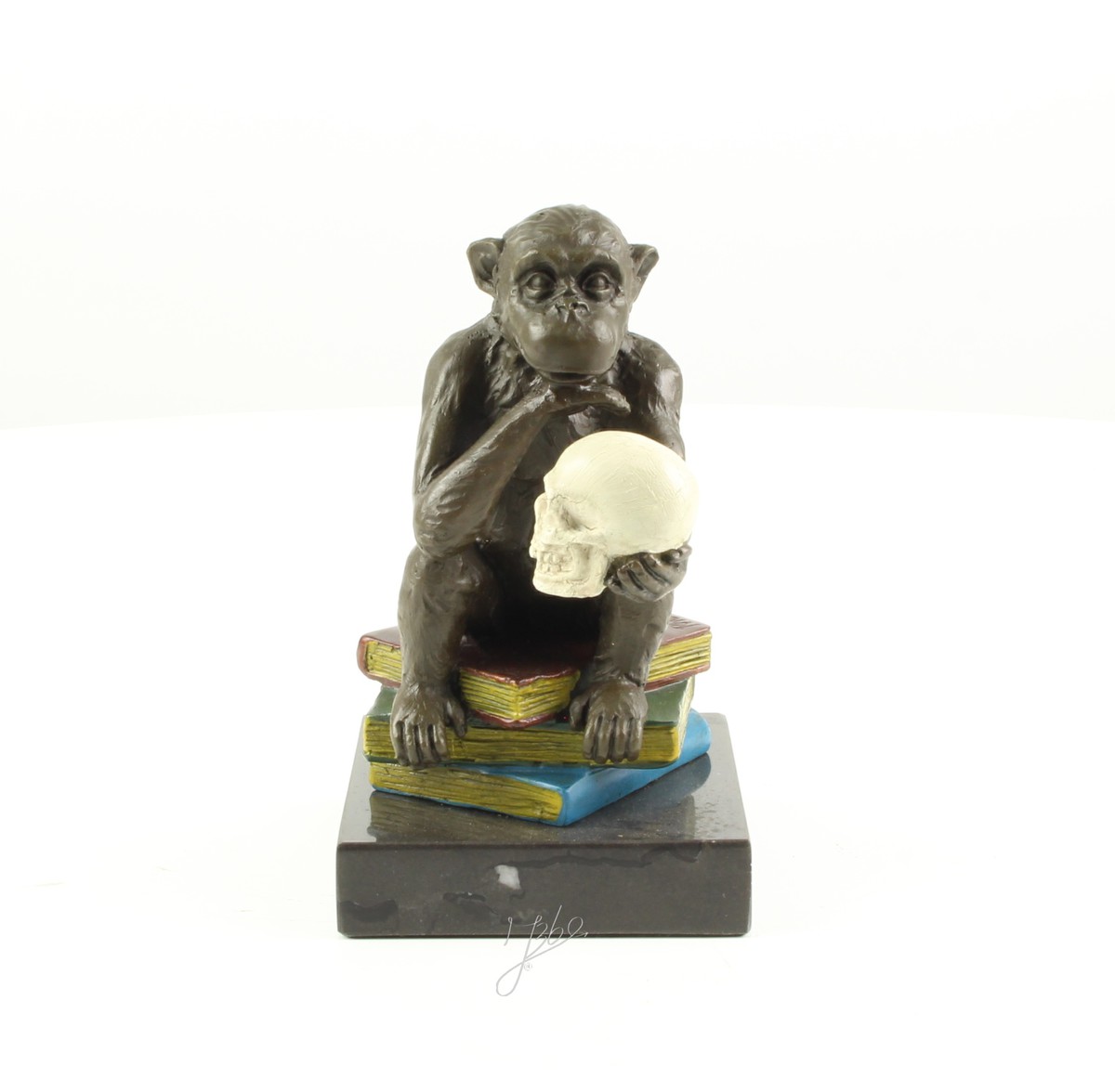 Hochwertige Bronze Affenskulptur Philosophie Affe mit Schädel 3